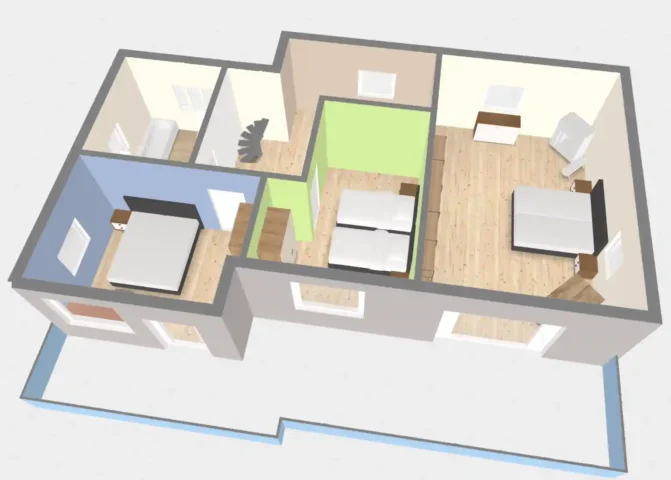 3D overview of the upper floor